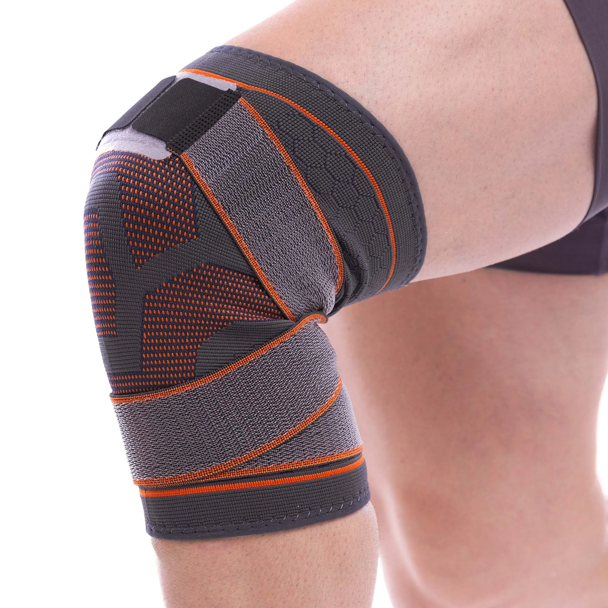 Наколінник еластичний бандаж з фіксуючим ременем SIBOTE 1 шт сірий-оранжевий S/M
