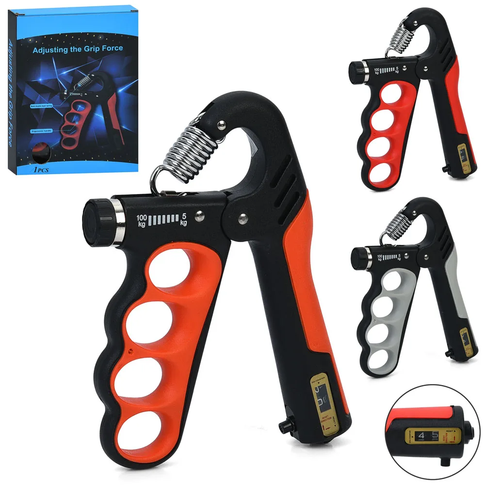 Еспандер кистьовий пружинний з лічильником та регульованим навантаженням 5-100 кг Чорний-Сірий