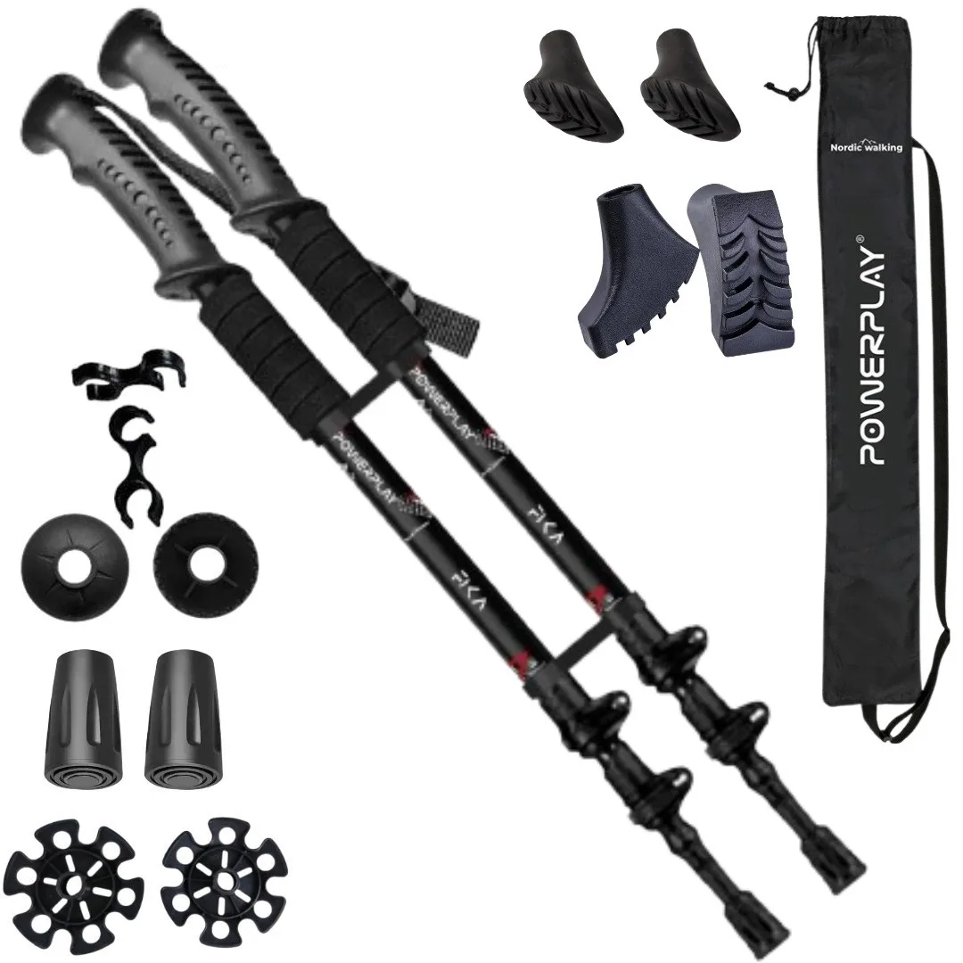 Треккинговые палки PowerPlay 9109 Fika Black/Red 60-135 см (пара) + 2 пары ботинок + чехол