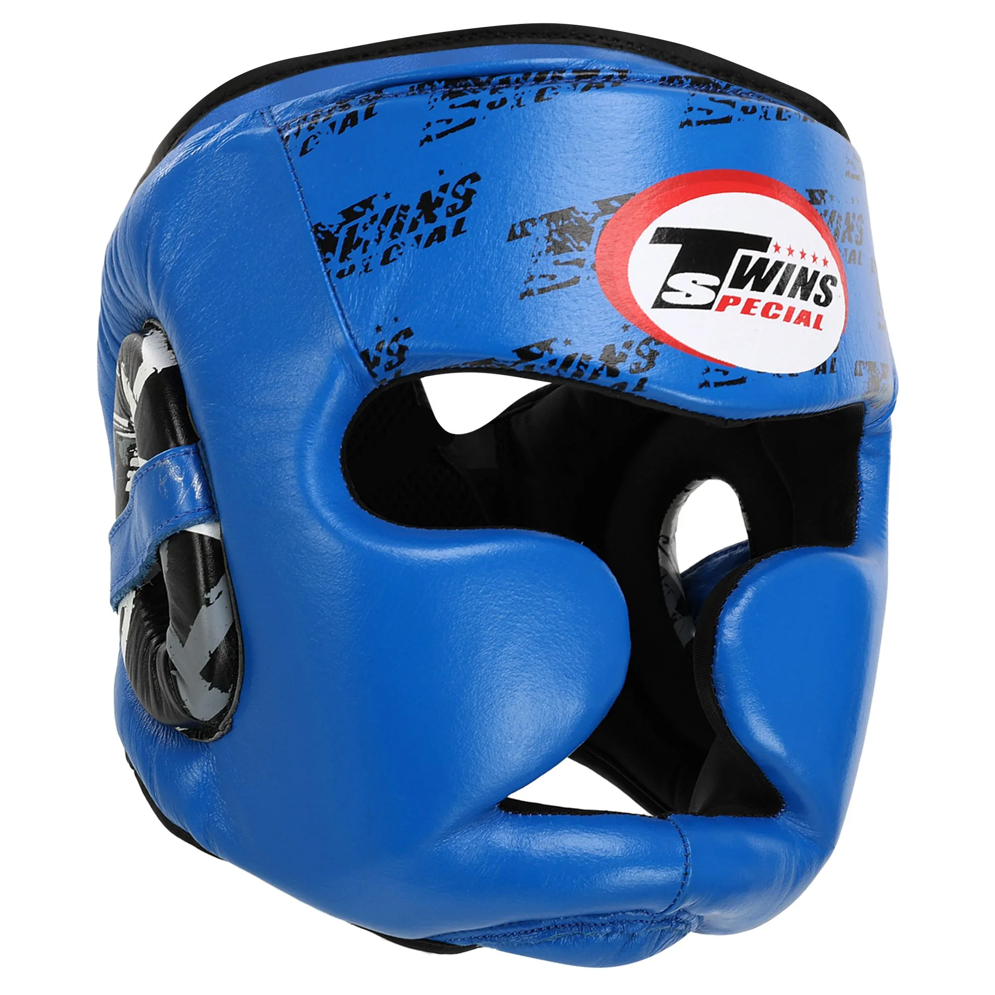 Шолом боксерський з повним захистом шкіряний TWINS розмір синій L