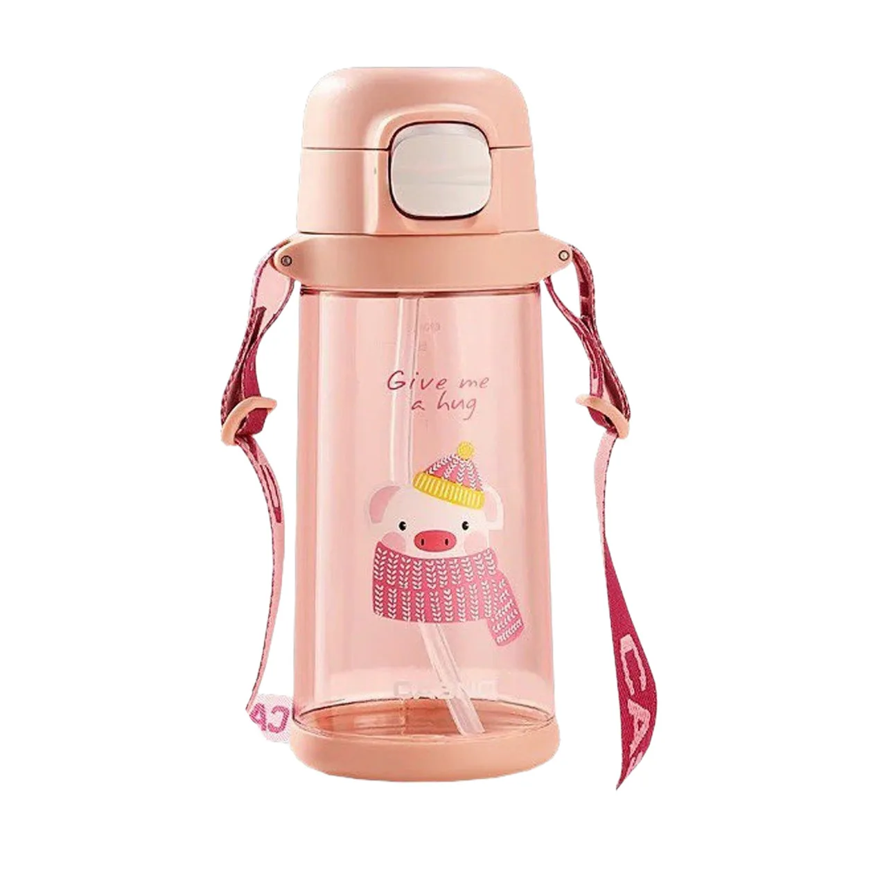Пляшка для води CASNO - 690 мл KXN-1219 рожева свинка з соломинкою