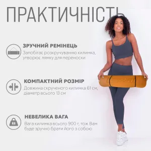Килимок для йоги та фітнесу EasyFit TPE+TC 6 мм двошаровий помаранчевий чорний