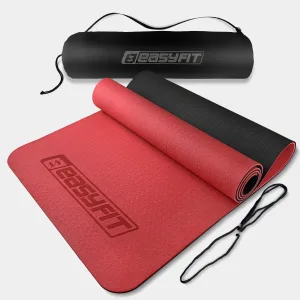 Килимок для йоги та фітнеса EasyFit TPE+TC 6 мм двошаровий + чохол червоний з чорним