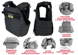 Плитоноска Pantsyr-2 (тактичний військовий жилет, бронежилет MOLLE) чорний