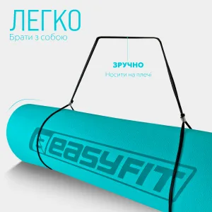 Килимок для йоги та фітнесу EasyFit TPE+TC 6 мм двошаровий м'ятний-чорний