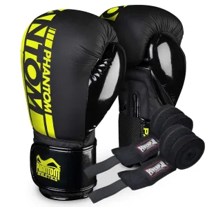 Боксерські рукавиці Phantom APEX Elastic Neon Black/Yellow 16 унцій (Бинти 4м. в подарунок)