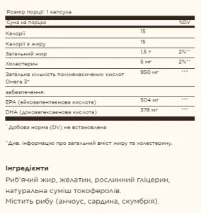 потрійної сили Omega-3 950 мг - 100 софтгель (до 08,26)