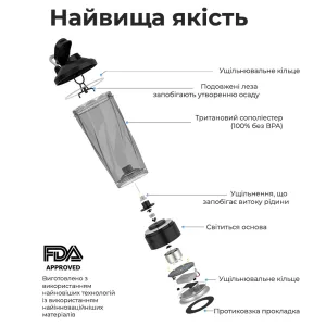 Шейкер спортивний електричний VOLTRX VortexBoost 600 мл. Tritan Black