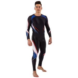 Костюм компресійний чоловічий рашгард лонгслів та штани Domino чорний-білий-червоний-синій TC210-KC210-6 - S