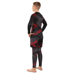 Костюм компресійний дитячий рашгард лонгслів штани і шорти VNM чорний-червоний 9529B-9629B-V5020 XS