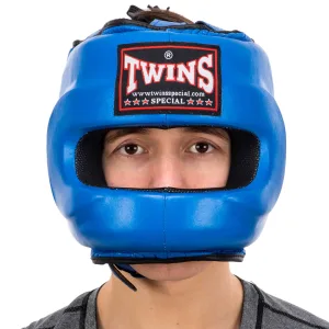 Шолом боксерський з бампером шкіряний TWINS STEEL FRAME Синій L