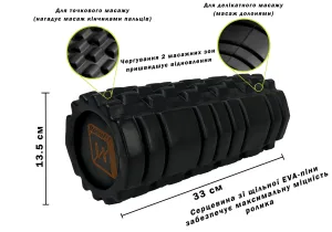 Масажний ролик EasyFit Solid Roller v.1,1s 33 см чорний