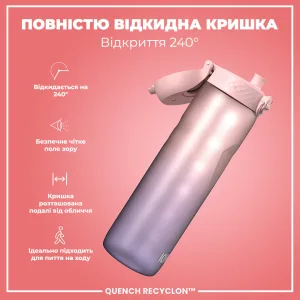 ION8 Water Bottle 1000 ml. BPA Free, Times to Drink, (ECO Bottle) BPA Free, Periwinkle & Rose