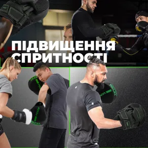 Лапи боксерські PowerPlay 3044 Pro Carbon Ultra Series чорно-зеленіі PU [пара]
