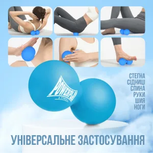 Масажний силіконовий подвійний м'яч PowerPlay PP-4355 Silicone Lacrosse Peanut Ball (6,3*12,6 см.) синій
