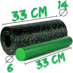 Масажний ролик (роллер) гладкий PowerPlay PP-4348 2 in 1 EPP Foam Roller чорно/зелений 33x14 см