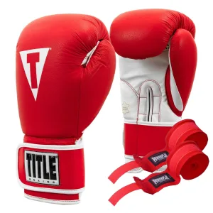 Рукавички Боксерські рукавиці TITLE Boxing Pro Style Leather 3,0 Red/White 12 унцій (бинти 4м. в комплекті)