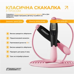 Скакалка для схуднення EasyFit TwinRope 2,8 м чорний-рожевий