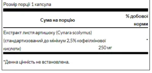 Artichoke Extract Standardized 250 мг - 60 капсул