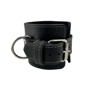 Манжет (ремінь) для силової тяги на гомілку та зап'ястя шкіряний 1 шт чорний