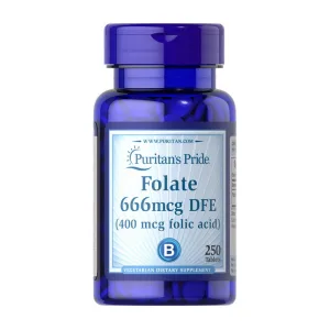 Folate 666 мкг DFE Folic Acid - 400 мкг 250 таблетка