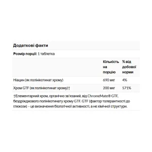 ChromeMate® Chromium GTF 200 мкг Yeast Free - 120 таблеток