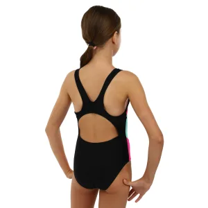 Купальник для плавання суцільний дитячий 6-12років чорно-бірюзово-малиновий 6