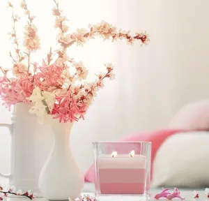 Ароматична свічка у стакані із триколірним наповненням троянда SNK80 78