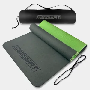 Килимок для йоги та фітнеса EasyFit TPE+TC 6 мм двошаровий + чохол чорний з зеленим