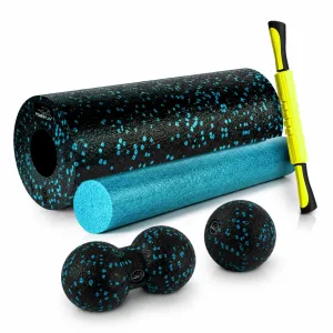 Масажний набір PowerPlay PP_4015 EPP Foam Roller Set 4 in1 2 ва роли + 2 ва м'ячі Чорно бірюзовий