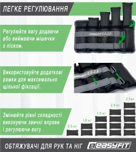 Обтяжувачі для ніг та рук EasyFit набірні 0,5 - 2,5 кг пара