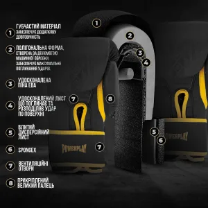Боксерські рукавиці PowerPlay 3021 Ukraine чорно жовті 12 унцій