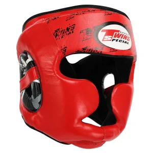 Шолом боксерський з повним захистом шкіряний TWINS розмір Червоний L