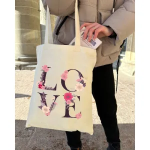 Екошопер Bookopt ВК4072 LOVE (квіти), бежевий