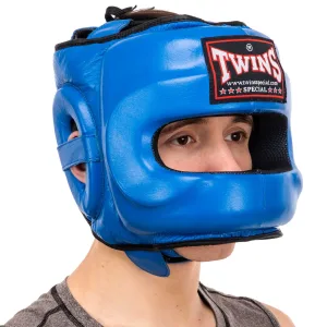 Шолом боксерський з бампером шкіряний TWINS STEEL FRAME Синій L