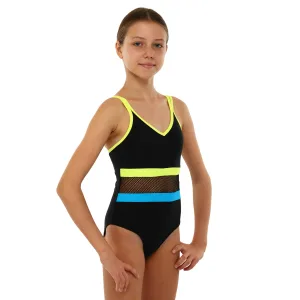 One-piece swimming suit for children 8-12 years black-blue-yellow 10