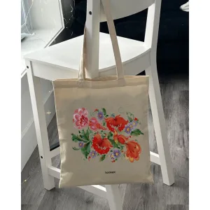 Екошопер BookOpt BK4002 петриківський розпис червоні квіти бежевий