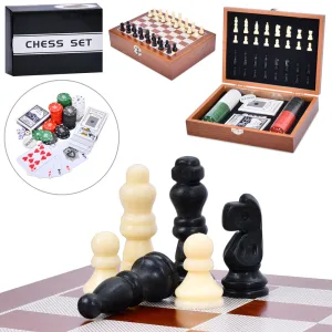 Набір настільних ігор у дерев'яному кейсі 2 в 1 шахи покер TD202309