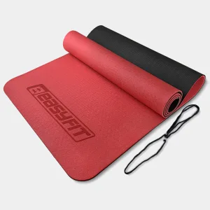 Килимок для йоги та фітнесу EasyFit TPE+TC 6 мм двошаровий червоний чорний