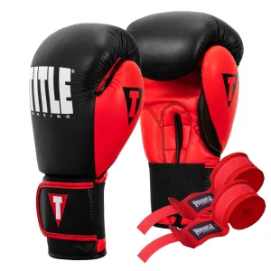 Боксерські рукавиці TITLE Boxing Dynamic Strike Black/Red 12 унцій (бинти 4м. в комплекті)