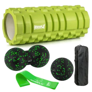 Набір для масажу та йоги PowerPlay PP_4096 (ролик 33*14 + 2-ва мячі) Green + резинка 5,5 кг.
