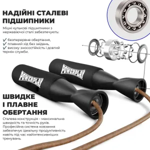 Скакалка шкіряна PowerPlay 4214 Leather Jump Rope Чорна 2,75 см.