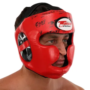 Шолом боксерський з повним захистом шкіряний TWINS розмір Червоний S