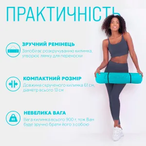 Килимок для йоги та фітнесу EasyFit TPE+TC 6 мм двошаровий м'ятний-чорний