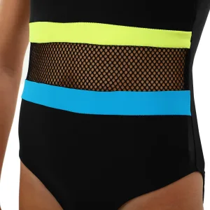 One-piece children's swimming suit 8-12 years black-pink-yellow 8