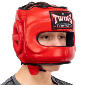 Шолом боксерський з бампером шкіряний TWINS STEEL FRAME Червоний L