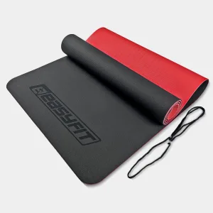 Килимок для йоги та фітнесу EasyFit TPE+TC 6 мм двошаровий чорний червоний