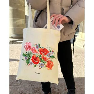 Екошопер BookOpt BK4002 петриківський розпис червоні квіти бежевий