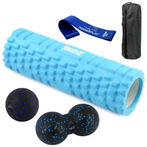 Набір для масажу та йоги PowerPlay PP_4097 (ролик 30*10 + 2-ва мячі) Blue + резинка 7,5 кг.