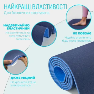 Килимок для йоги та фітнесу EasyFit TPE+TC 6 мм двошаровий синій блакитний